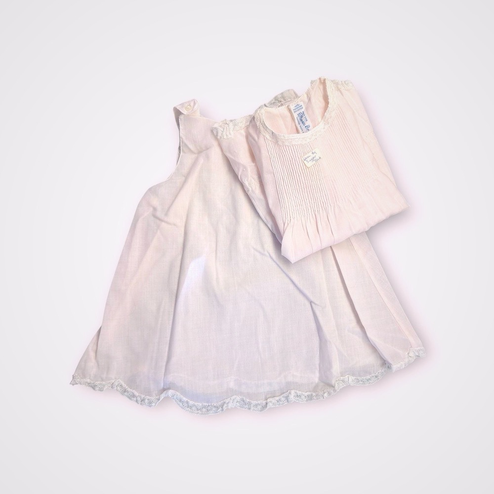 Vintage Feltman Brothers Baby Pink Dress & Slip Set Lace Trimmed Kids Toddler